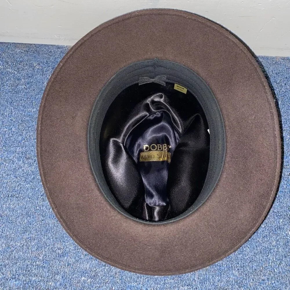 Dobb Main Street men M 100% wool Felt Fedora w/satin accent ribbon brown